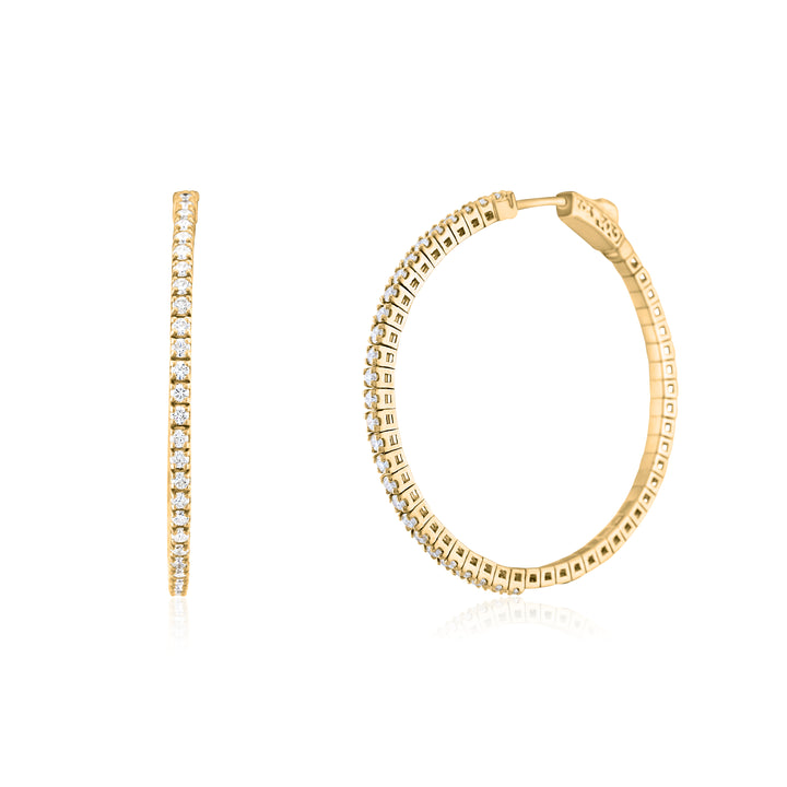 14K Yellow Gold Diamond Large Hoop Earrings ~ 1 Ct