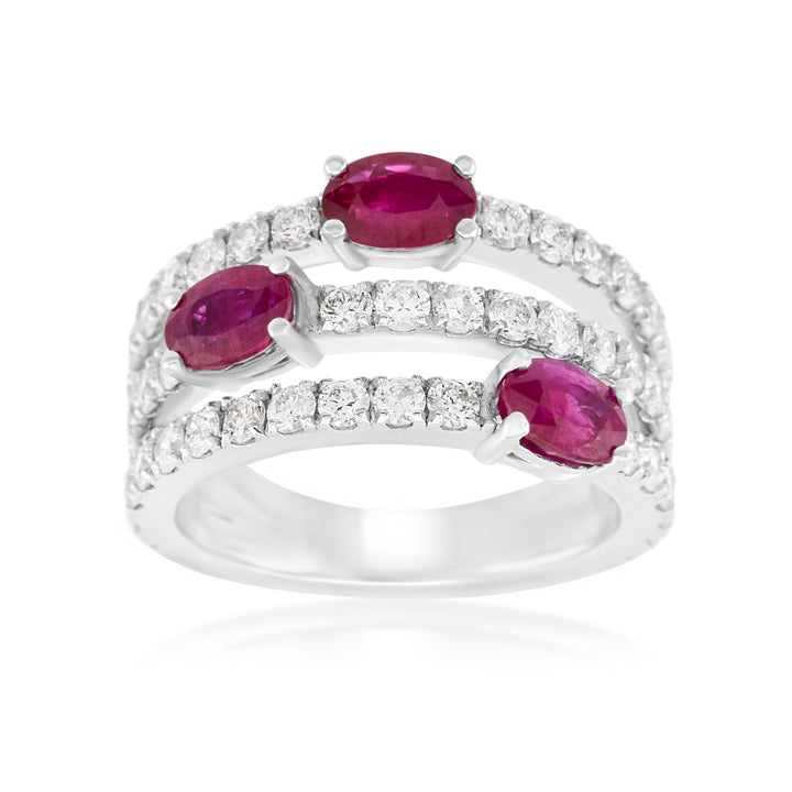 14K White Gold Ruby & Diamond Right Hand Ring 3 ½ Ct