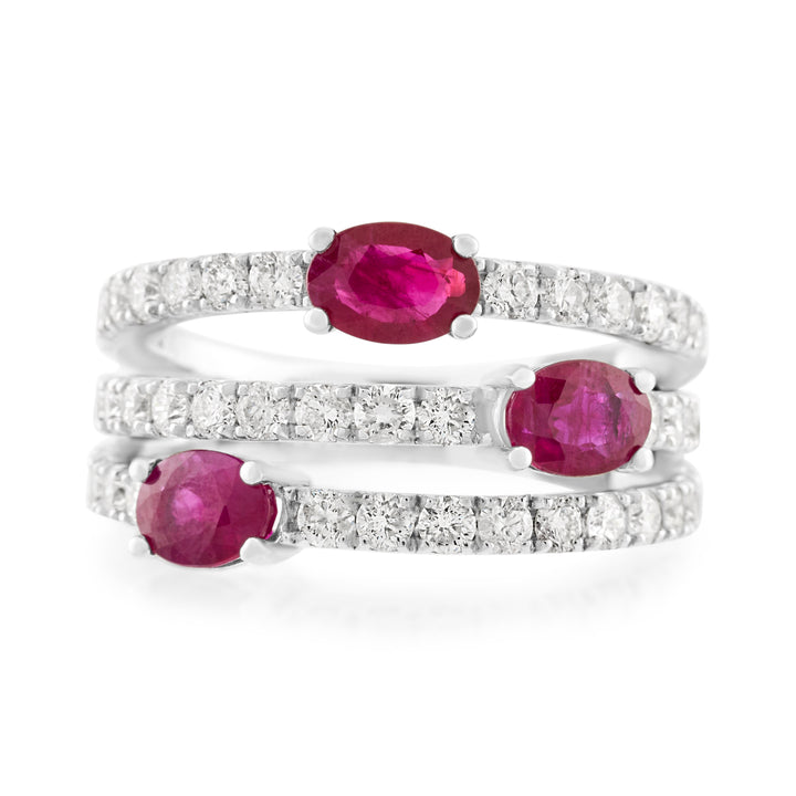 14K White Gold Ruby & Diamond Right Hand Ring 3 ½ Ct