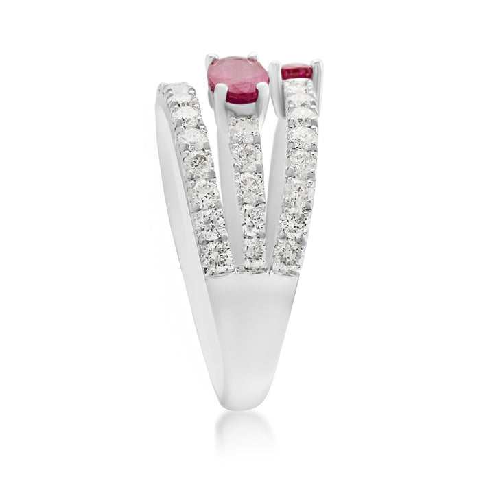 14K White Gold Ruby & Diamond Right Hand Ring 3 ½ Ct