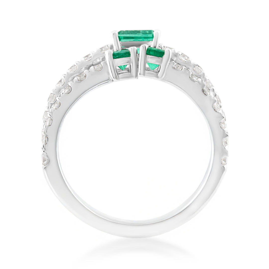 14K White Gold Emerald & Diamond Right Hand Ring 2 ½ Ct