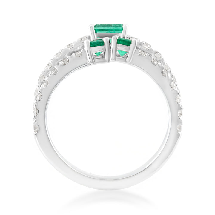 14K White Gold Emerald & Diamond Right Hand Ring 2 ½ Ct