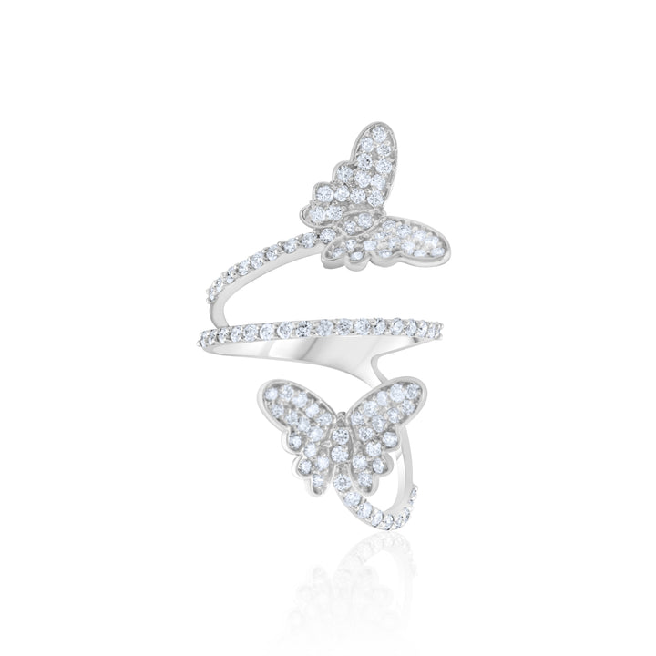 14K White Gold Diamond Butterfly Spiral Ring 1.05 Ct