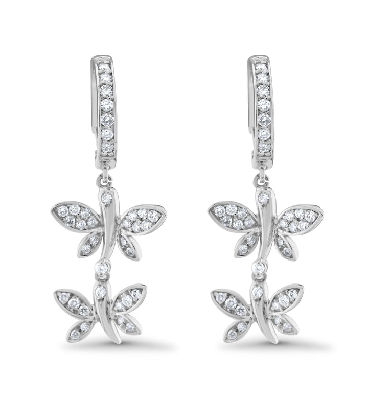 14K White Gold Diamond Butterfly Drop Huggies Earrings ~ 2/3 Ct