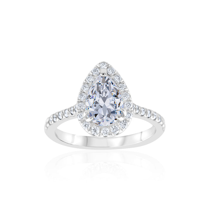14K White Gold Pear Shaped Diamond Halo Engagement Ring ~ 1 2/3 Ct