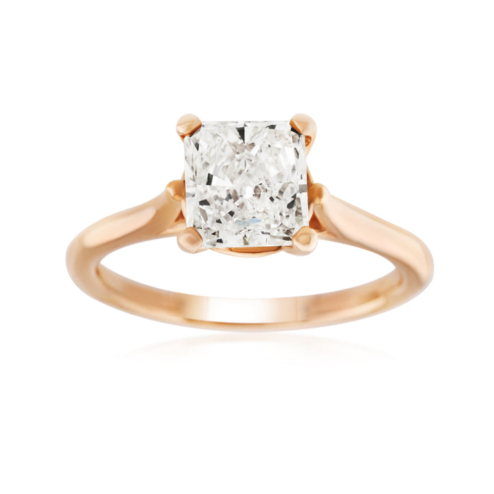 14K Rose Gold Square Cut Diamond Solitaire 1.71 Ct