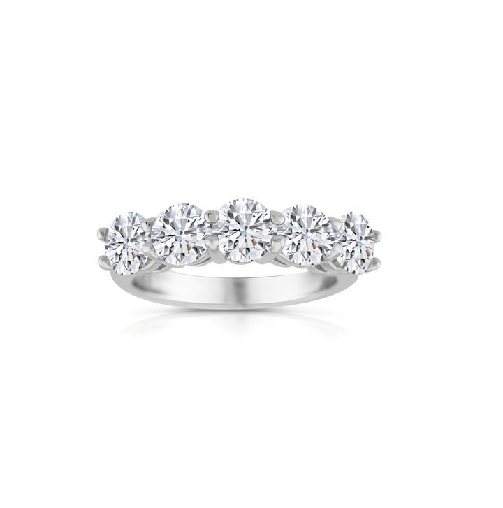 14K White Gold Lab Diamond Five-Stone Wedding Band 2 ½ Ct