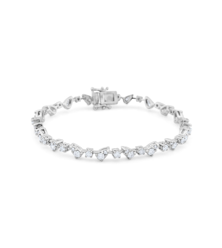 14K White Gold Two-Shapes Diamond Tennis Bracelet 3 Ct