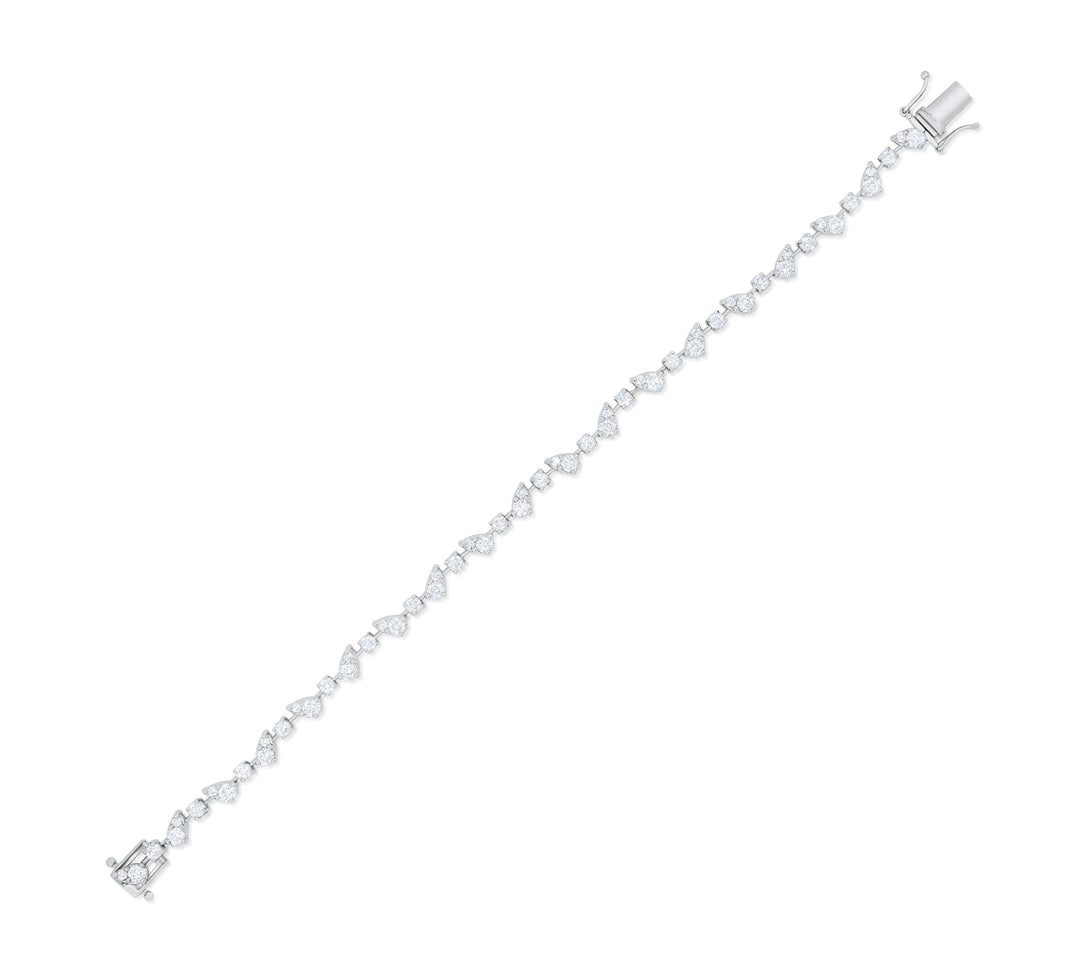 14K White Gold Two-Shapes Diamond Tennis Bracelet 3 Ct