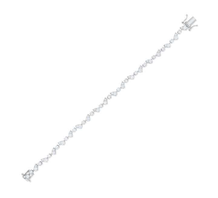 14K White Gold Two-Shapes Diamond Tennis Bracelet 3 Ct