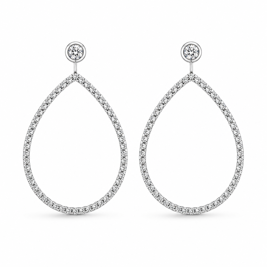 14K White Gold Diamond Teardrop Drop Earrings 1 Ct