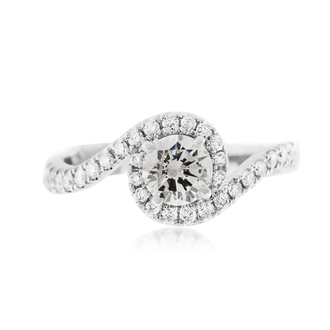 14K White Gold Diamonds Bypass Engagement Ring 1 1/3 Ct