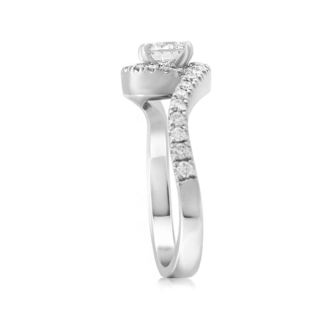 14K White Gold Diamonds Bypass Engagement Ring 1 1/3 Ct