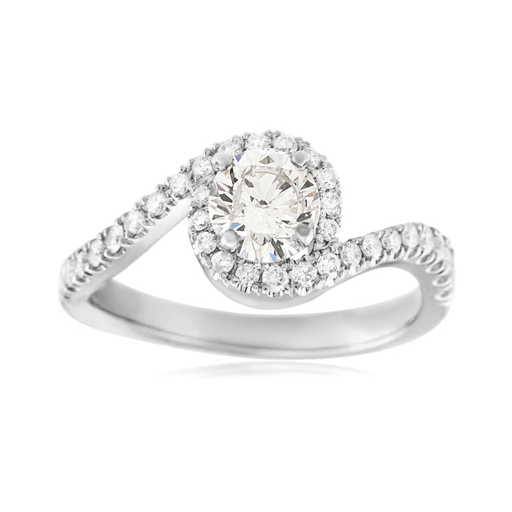 14K White Gold Diamonds Bypass Engagement Ring 1 1/3 Ct