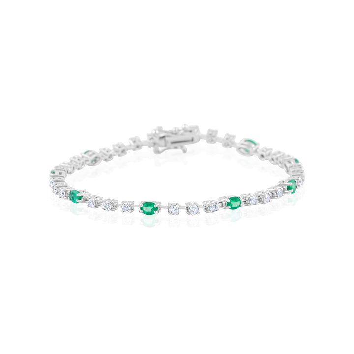 14K White Gold Diamond & Emerald Tennis Bracelet ~ 2 ½ Ct
