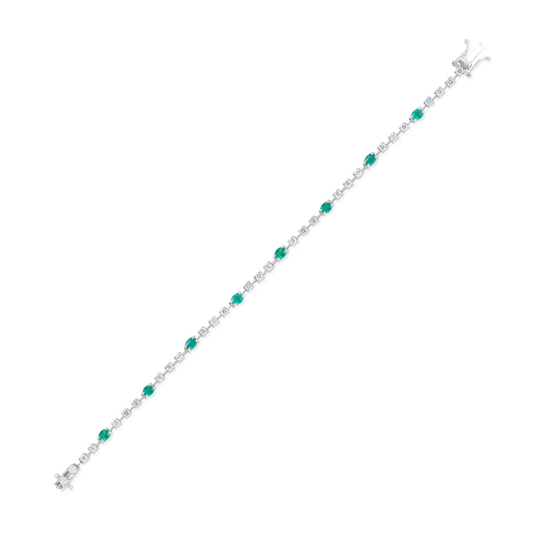 14K White Gold Diamond & Emerald Tennis Bracelet ~ 2 ½ Ct