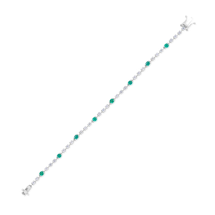 14K White Gold Diamond & Emerald Tennis Bracelet ~ 2 ½ Ct