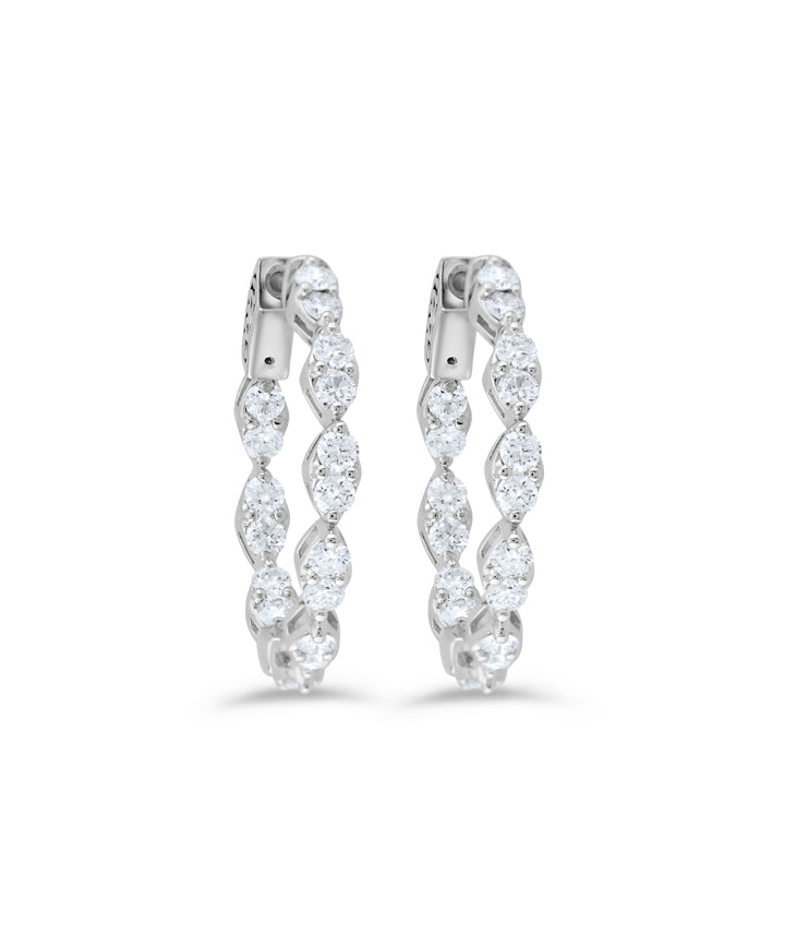 14K White Gold Inside-Out Diamond Hoop Earrings ~ 2 Ct
