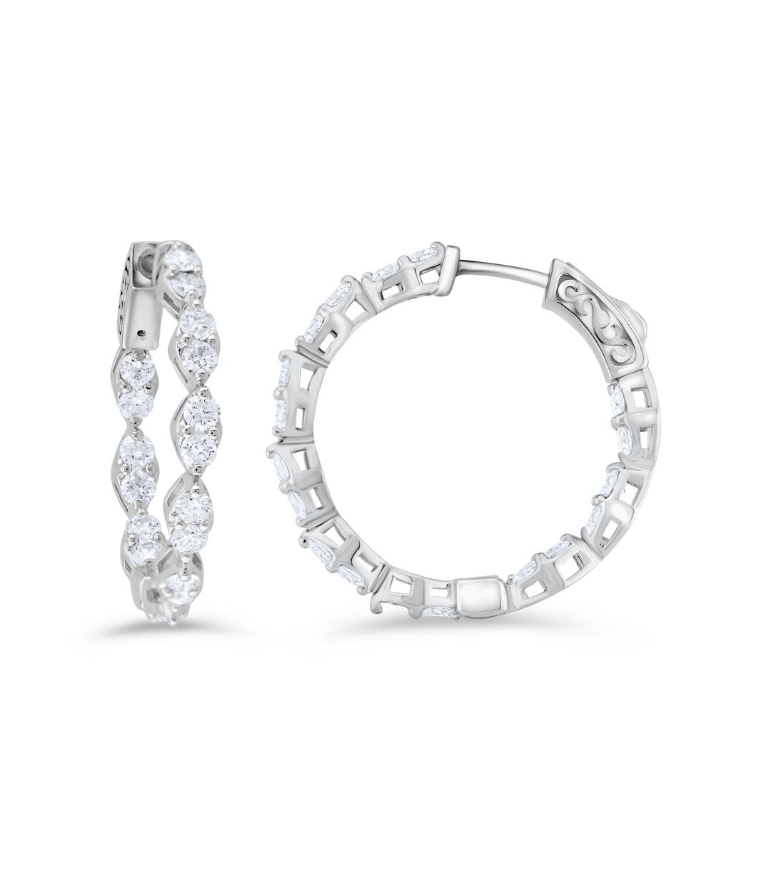 14K White Gold Inside-Out Diamond Hoop Earrings ~ 2 Ct