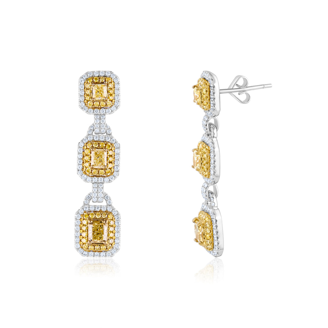 18K White Gold Two-Tone Diamond Halo Drop Earrings 4.10 Ct