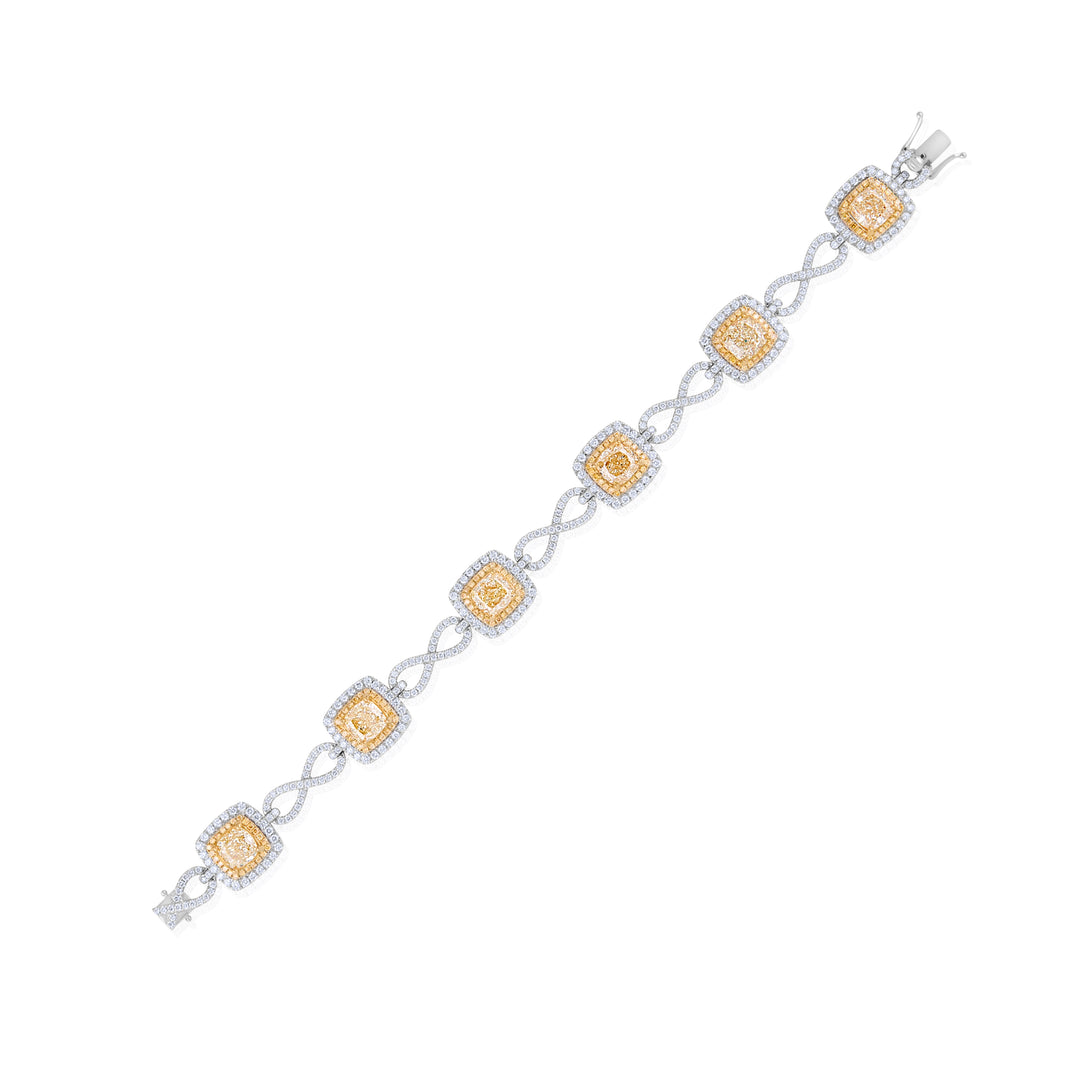 18K White Gold Two-Tone Halo Diamond Link Bracelet ~ 10 Ct