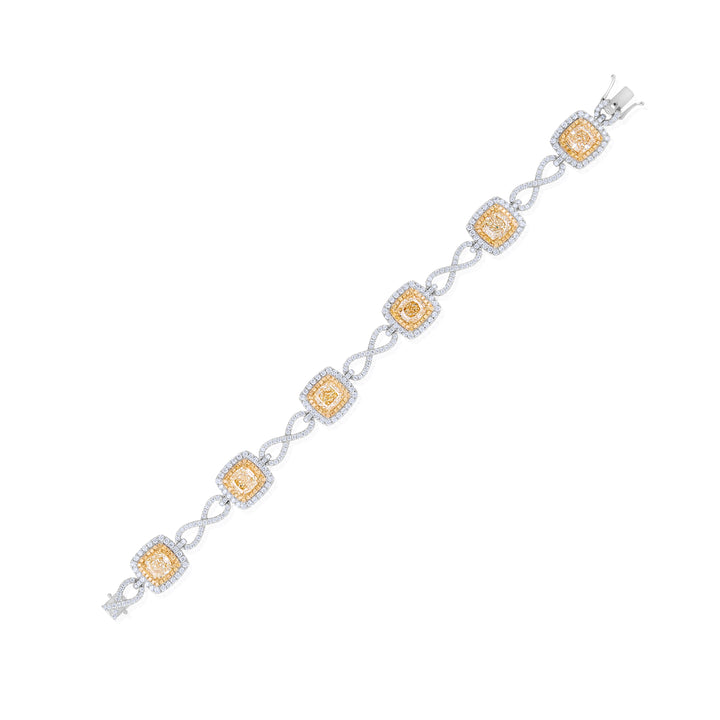 18K White Gold Two-Tone Halo Diamond Link Bracelet ~ 10 Ct
