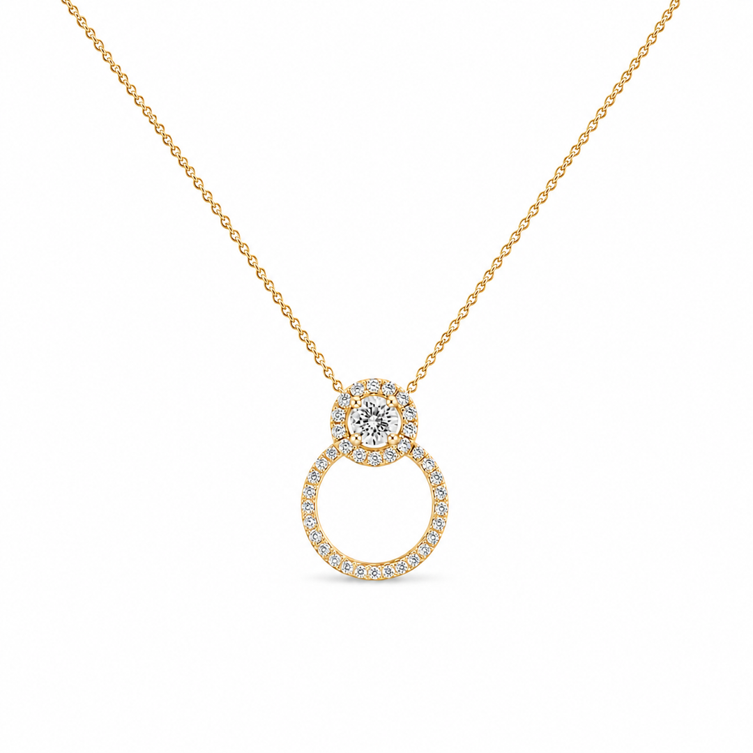 14K Yellow Gold Double Halo Diamond Pendant ~ 1 Ct