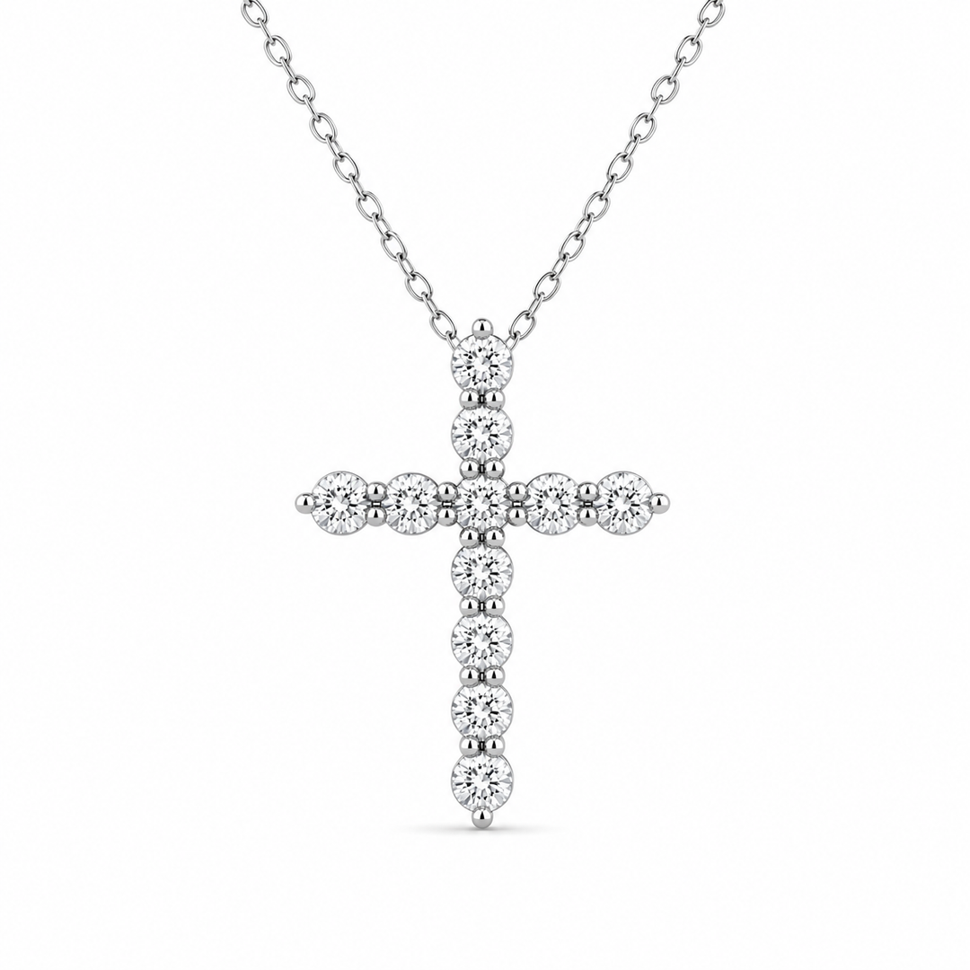 14K White Gold Lab Diamond Cross Necklace 3 ½ Ct