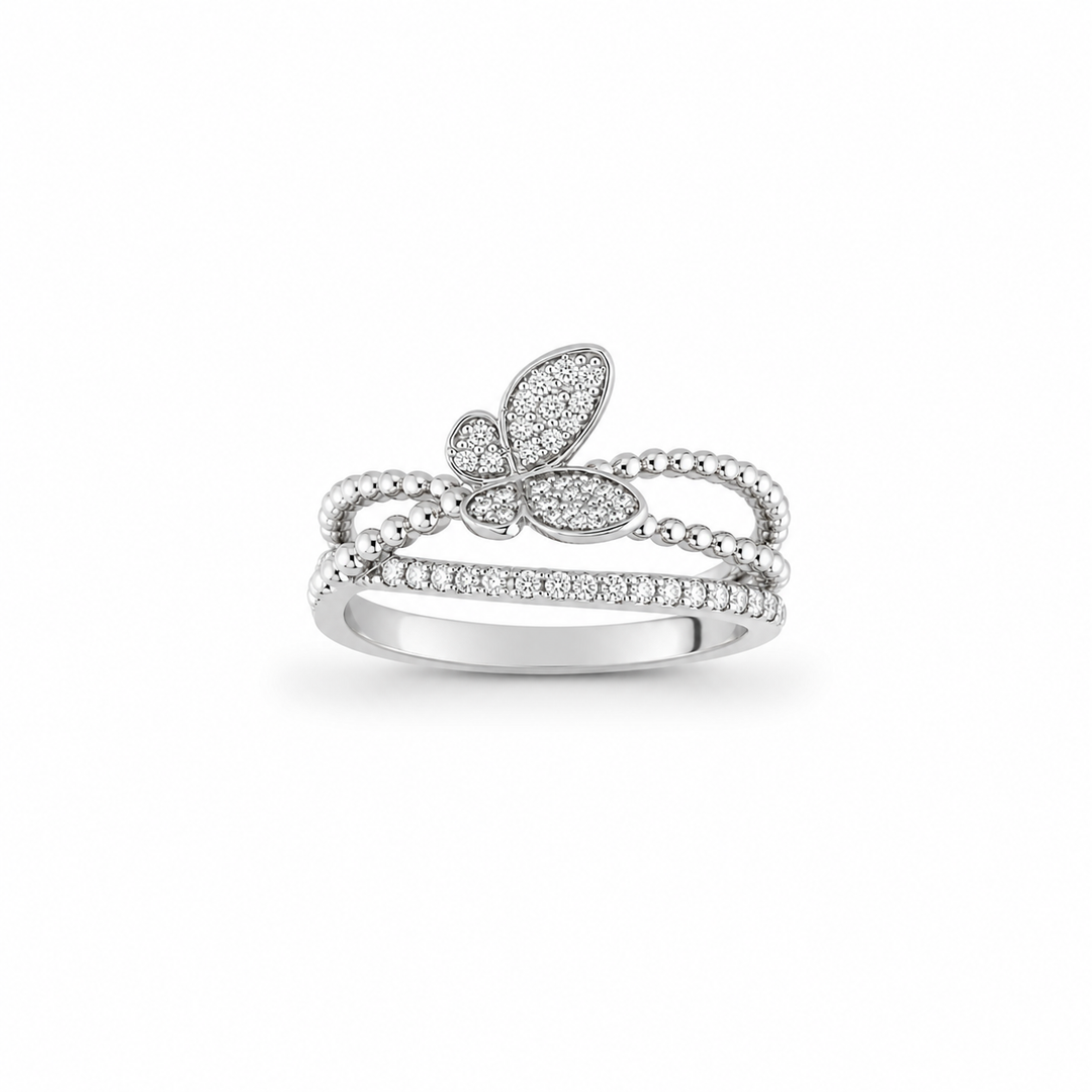 14K White Gold Diamond Butterfly Ring 1/3 Ct