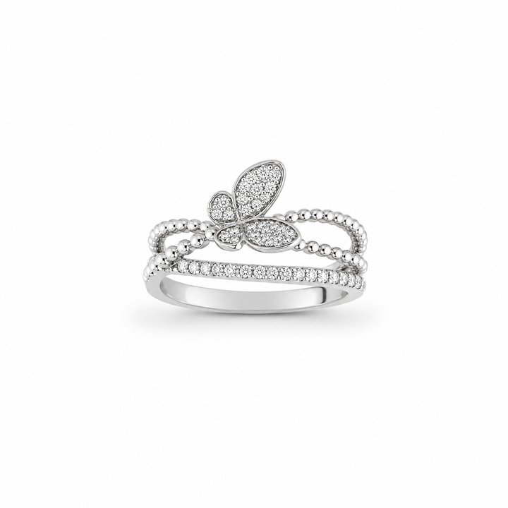 14K White Gold Diamond Butterfly Ring 1/3 Ct