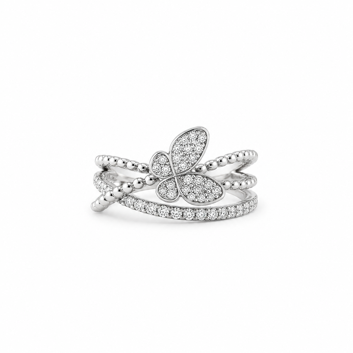 14K White Gold Diamond Butterfly Ring 1/3 Ct