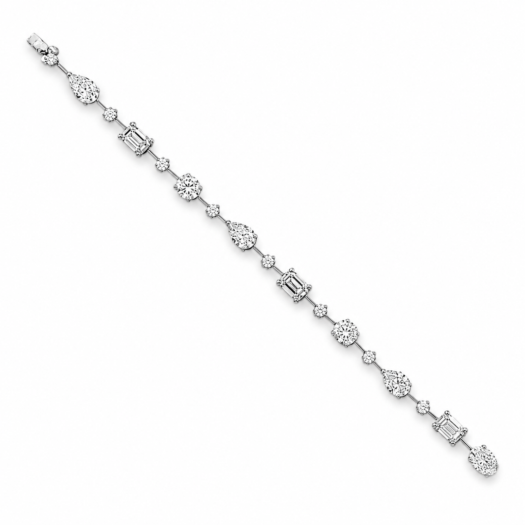 14K White Gold Johnny N. Design Mixed-Shape Lab Diamond Bracelet 12 ½ Ct