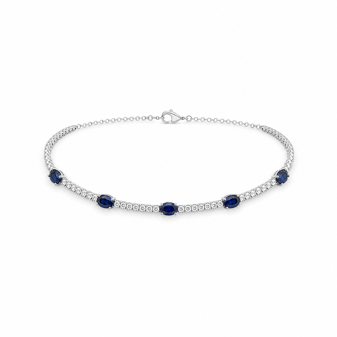 14K White Gold Diamond & Sapphire Choker Necklace 5 ½ Ct