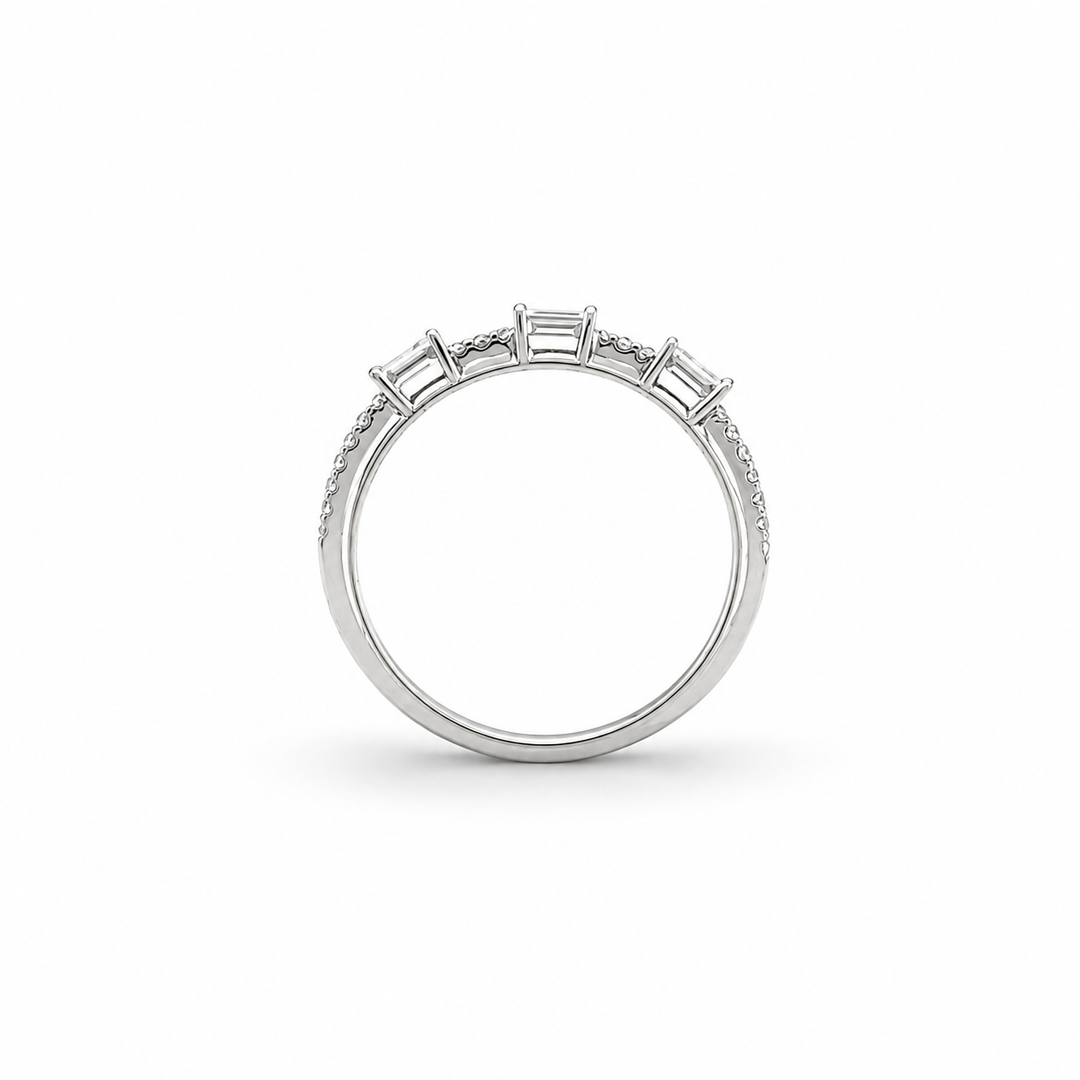18K White Gold Round and Baguette Cut Diamond Band ~ ¼ Ct
