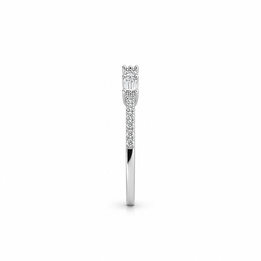 18K White Gold Round and Baguette Cut Diamond Band ~ ¼ Ct