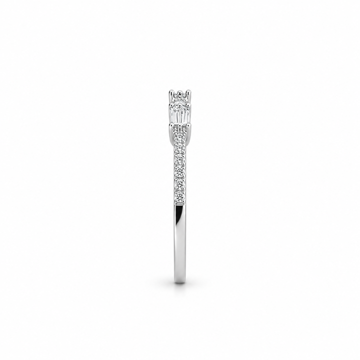 18K White Gold Round and Baguette Cut Diamond Band ~ ¼ Ct