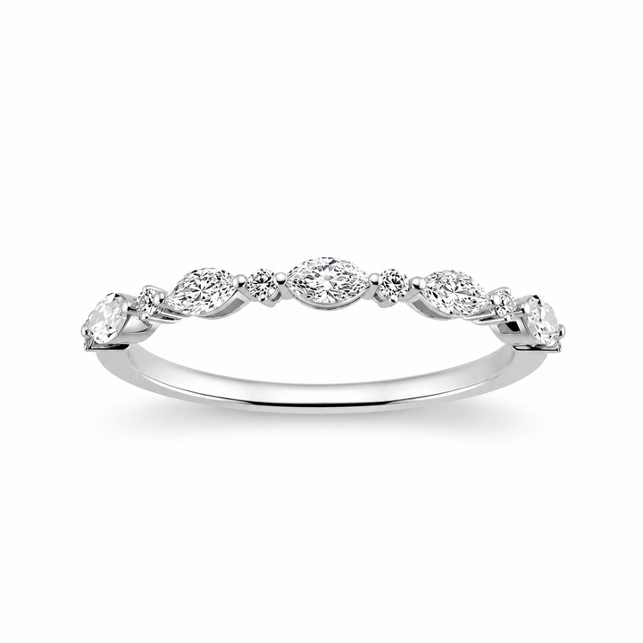 18K White Gold Round and Marquise Cut Diamond Band 1/3 Ct