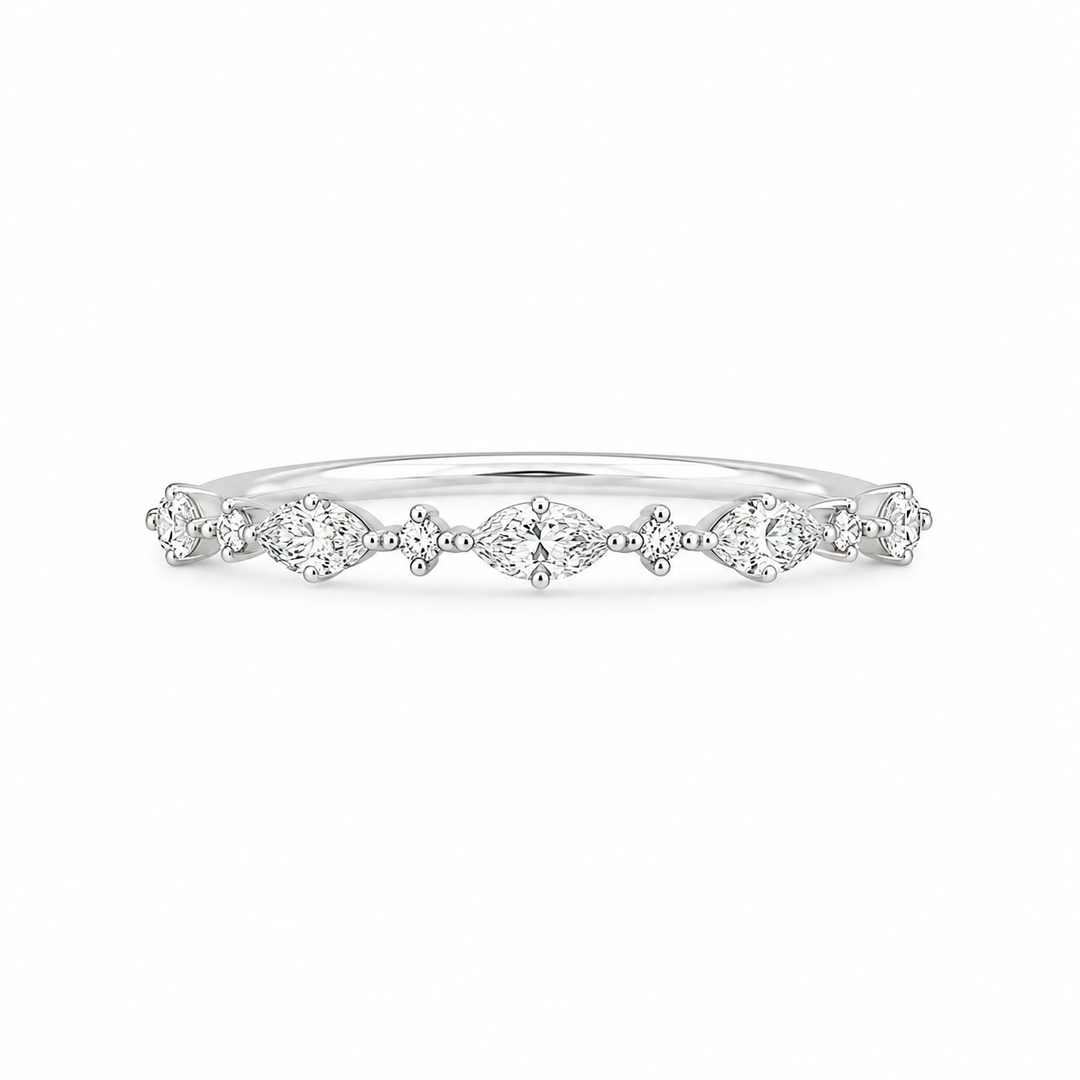 18K White Gold Round and Marquise Cut Diamond Band 1/3 Ct