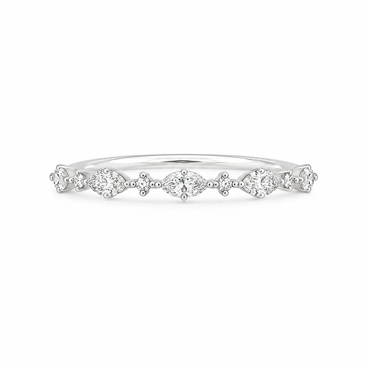 18K White Gold Round and Marquise Cut Diamond Band 1/3 Ct