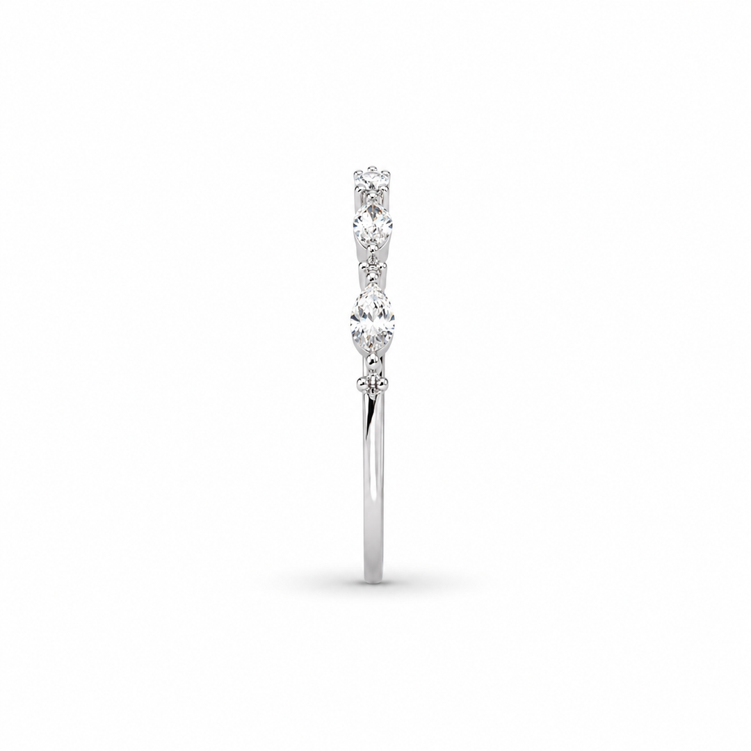 18K White Gold Round and Marquise Cut Diamond Band 1/3 Ct