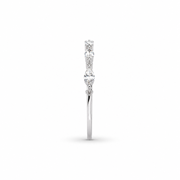 18K White Gold Round and Marquise Cut Diamond Band 1/3 Ct