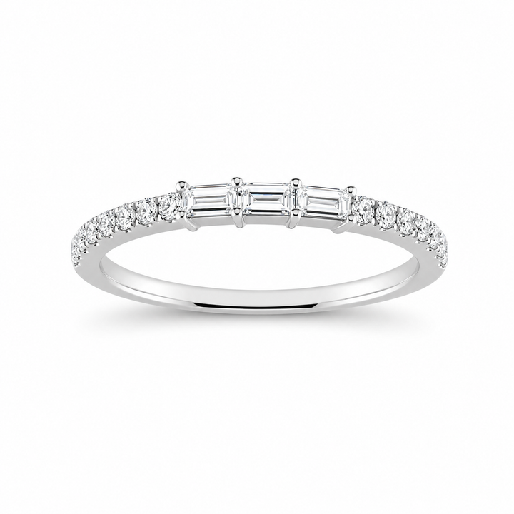 18K White Gold Round and Baguette Cut Diamond Band ¼ Ct