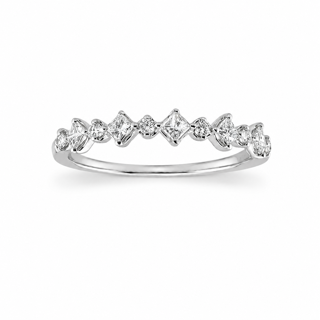 18K White Gold Round and Princess Cut Diamond Band ~ 1/3 Ct