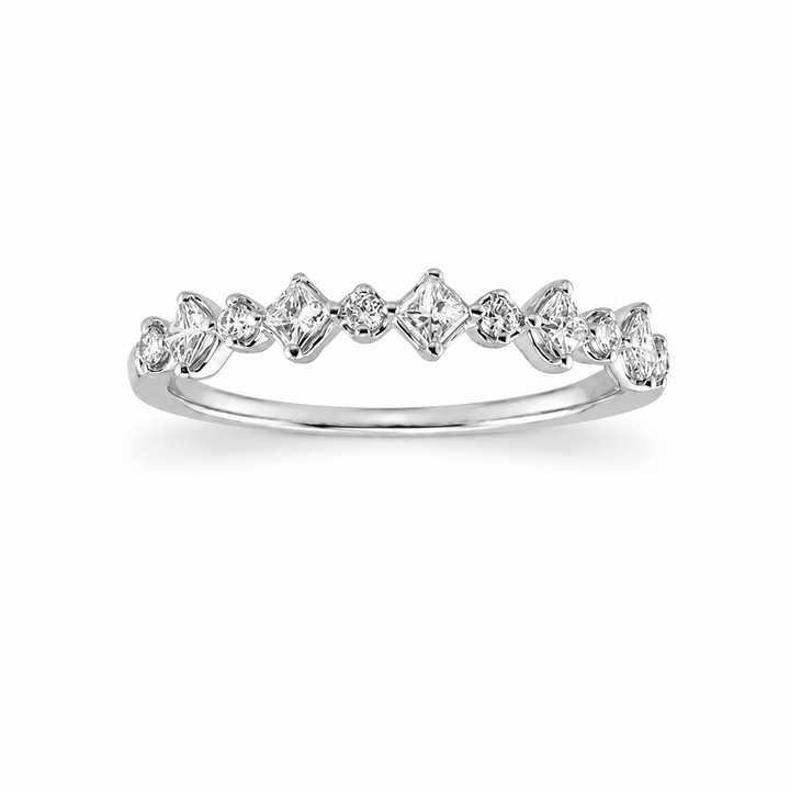 18K White Gold Round and Princess Cut Diamond Band ~ 1/3 Ct