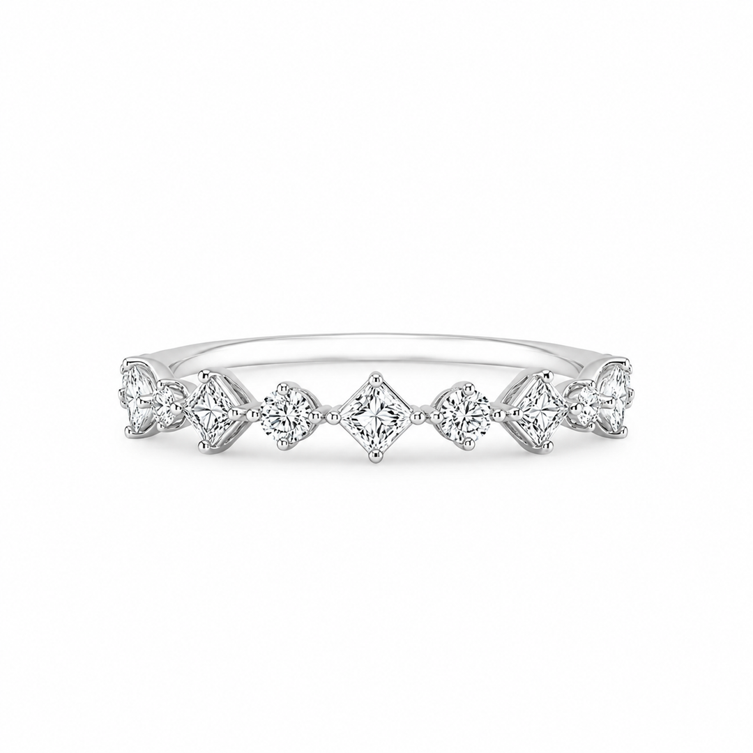 18K White Gold Round and Princess Cut Diamond Band ~ 1/3 Ct