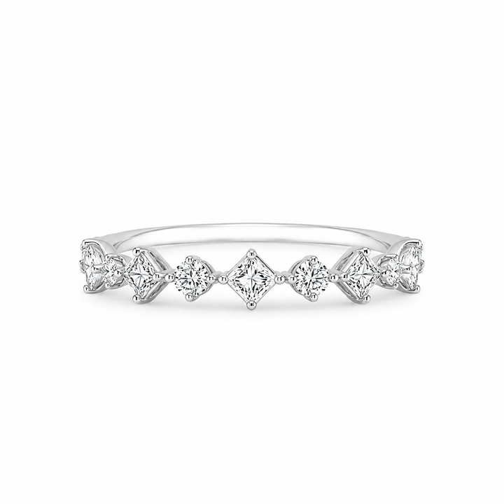 18K White Gold Round and Princess Cut Diamond Band ~ 1/3 Ct