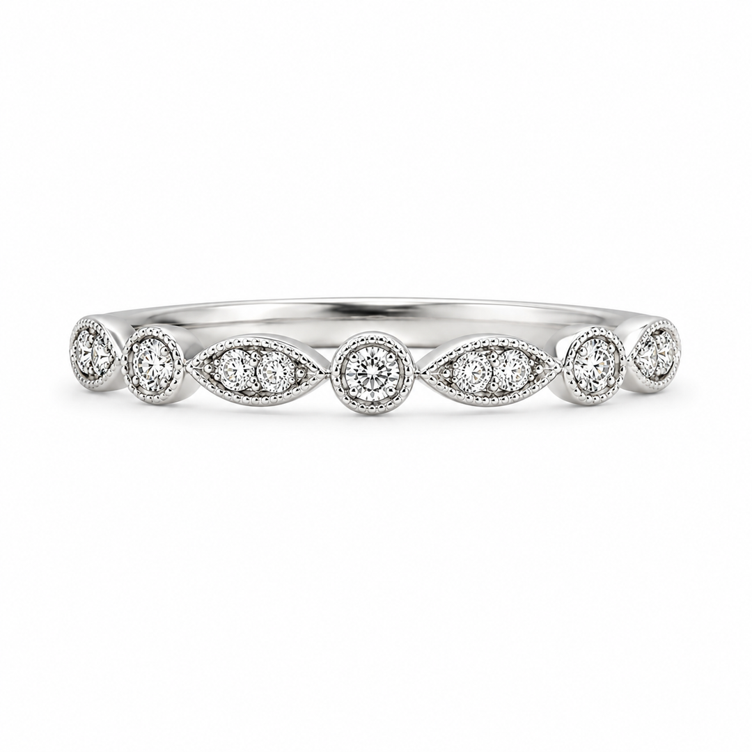 18K White Gold Round Cut and Marquise Motif Diamond Band ~ 1/3 Ct