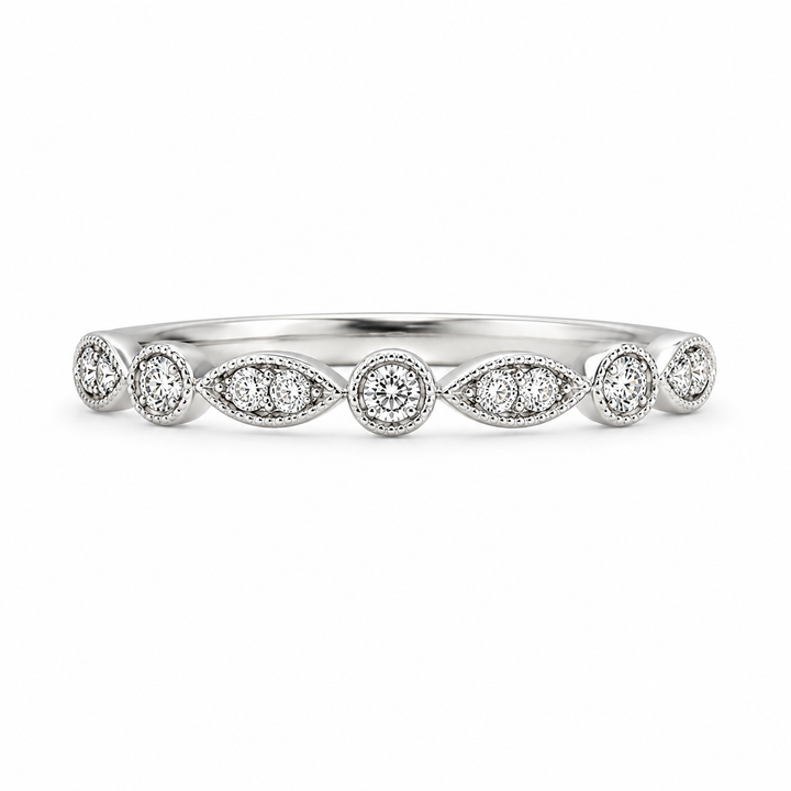 18K White Gold Round Cut and Marquise Motif Diamond Band ~ 1/3 Ct