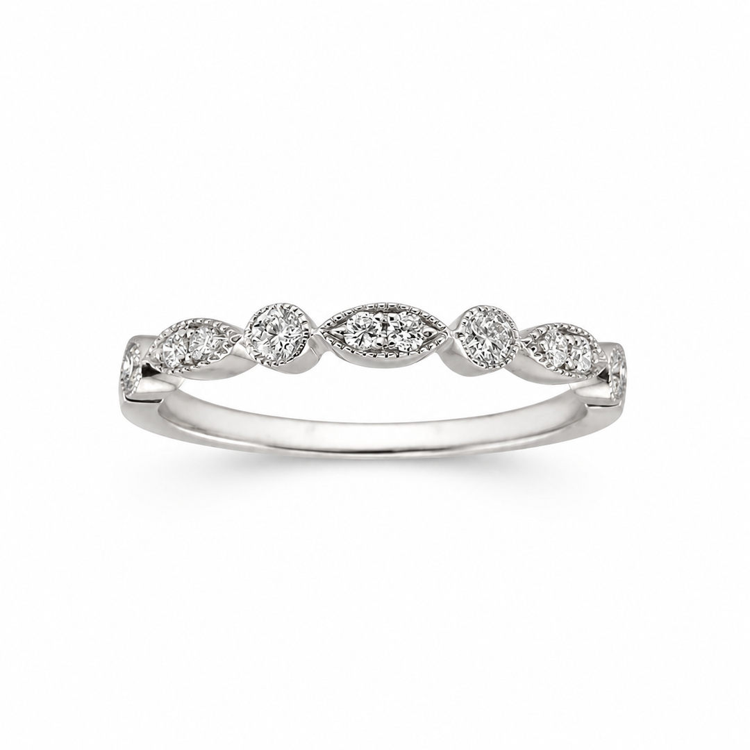 18K White Gold Round Cut and Marquise Motif Diamond Band ~ 1/3 Ct