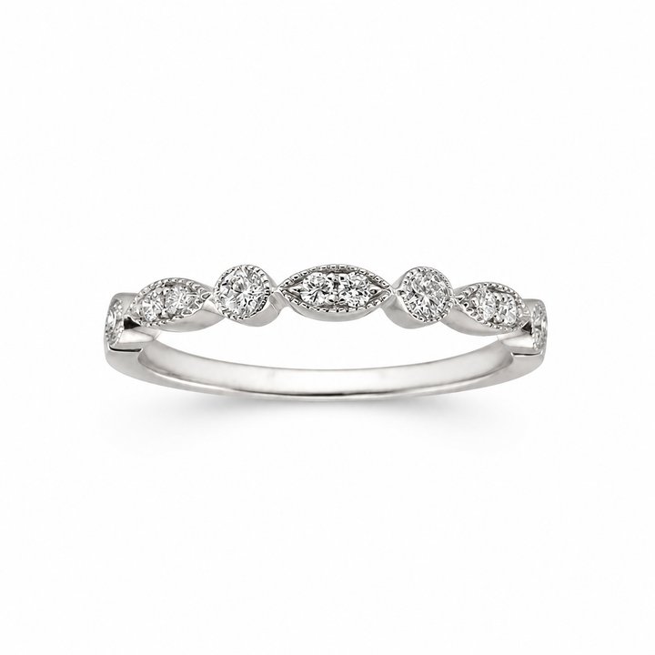 18K White Gold Round Cut and Marquise Motif Diamond Band ~ 1/3 Ct